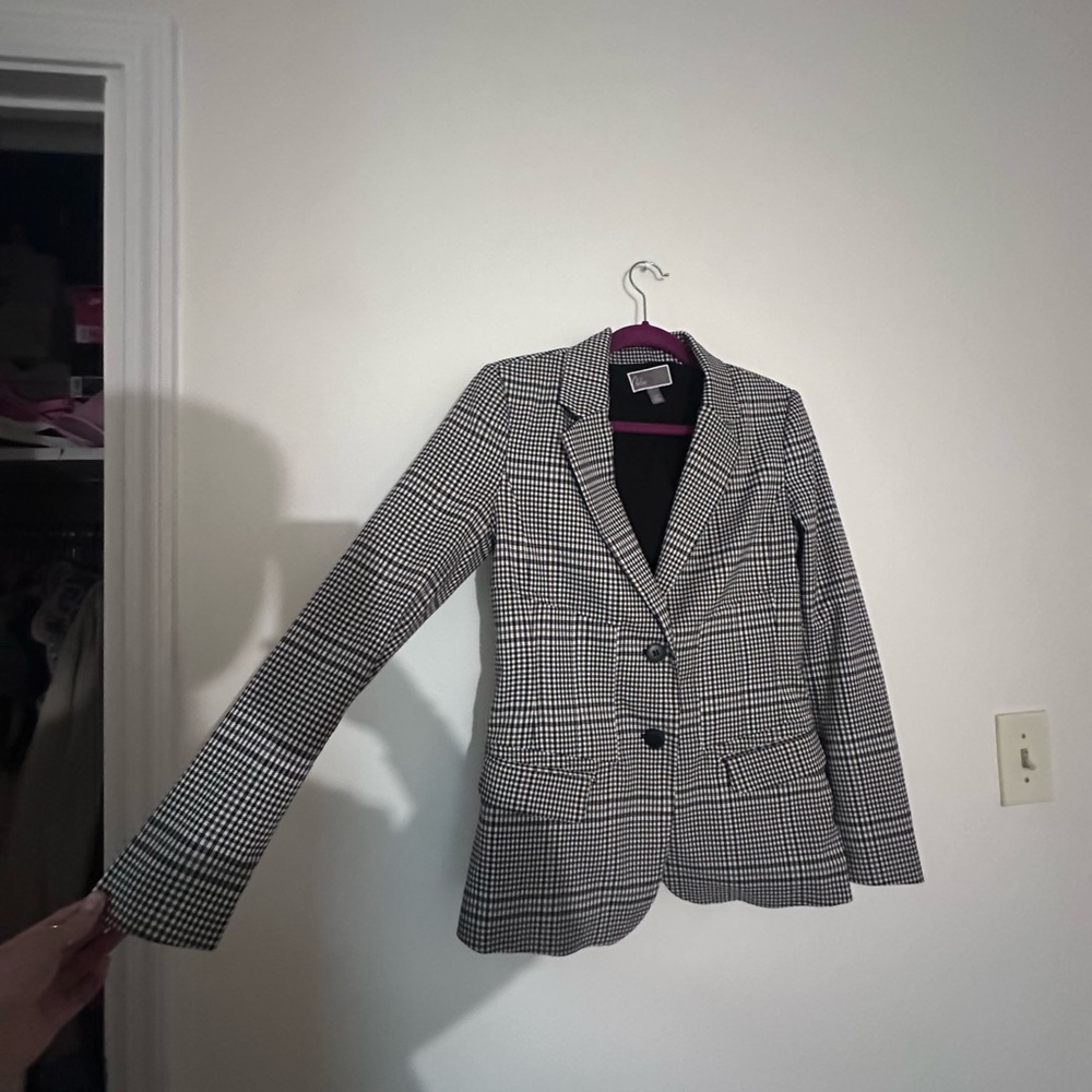 Women's Black and White Checkered Blazer